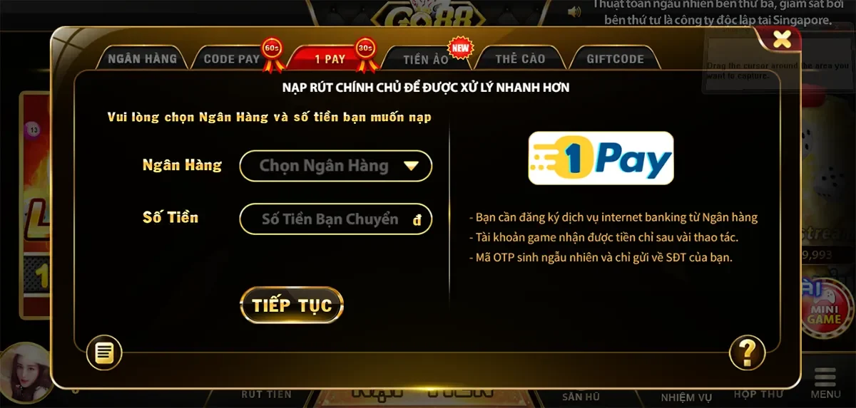 Quá trình rút/nạp tiền của bạn tại Go86 diễn ra nhanh chóng tiện lợi