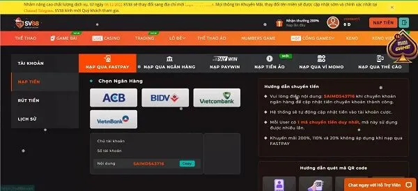 Chỉ cách nạp tiền không lỗi tại nhà cái SV88 chi tiết